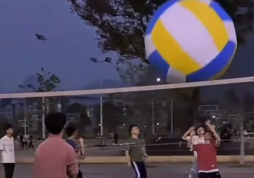 Студенты сыграли в волейбол гигантским мячом